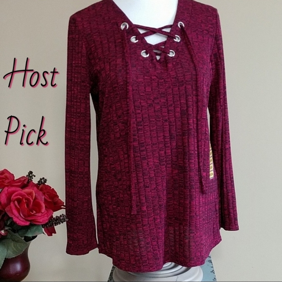 NEW Chenault Sweater Tunic Women's Lace Up Grommet Cranberry Split Side Soft Med - Picture 10 of 10